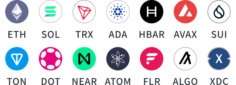 SBI VCトレードはステーキング対象銘柄 ETH SOL TRX ADA HBAR AVAX SUI TON DOT NEAR ATOM FLR ALGO XDC