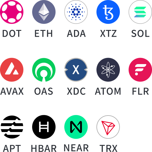 SBI VCトレードはステーキング対象銘柄 DOT ETH ADA XTZ SOL AVAX OAS XDC ATOM FLR APT HBAR NEAR