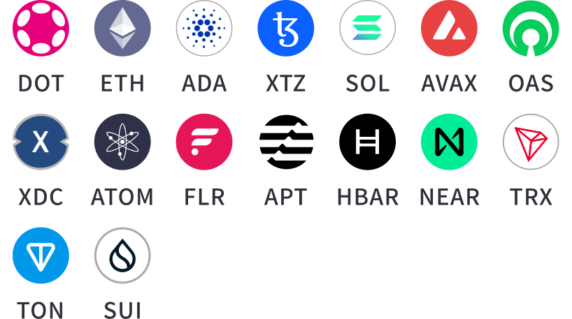 SBI VCトレードはステーキング対象銘柄 DOT ETH ADA XTZ SOL AVAX OAS XDC ATOM FLR APT HBAR NEAR TRX TON SUI