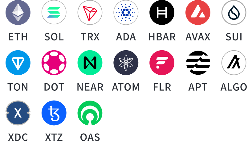 SBI VCトレードはステーキング対象銘柄 ETH SOL TRX ADA HBAR AVAX SUI TON DOT NEAR ATOM FLR APT ALGO XDC XTZ OAS