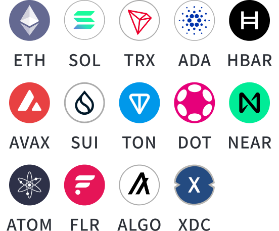 ETH SOL TRX ADA HBAR AVAX SUI TON DOT NEAR ATOM FLR ALGO XDC